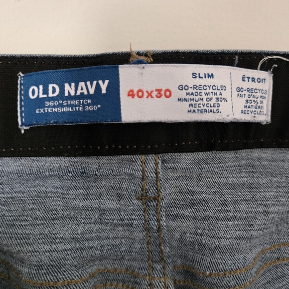 Old Navy Slim 360 Stretch Jean Men's 40x30 Distressed Dark Wash Recycled Western - Picture 2 of 9